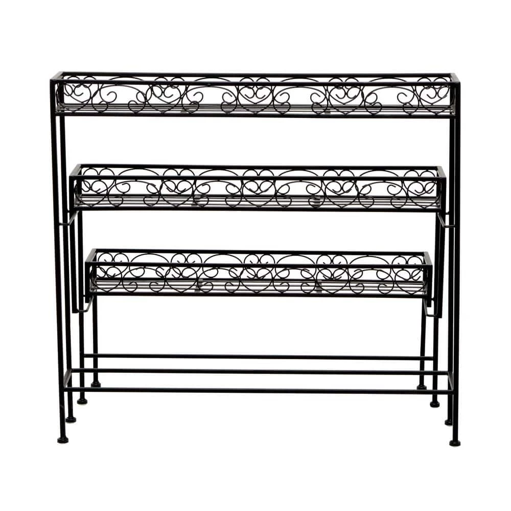 Litton Lane 30 in. x 28 in. Black Metal Industrial Specialty Indoor Plant Stand 5 Litton Lane 30 in. x 28 in. Black Metal Industrial Specialty Indoor Plant Stand - Image 3
