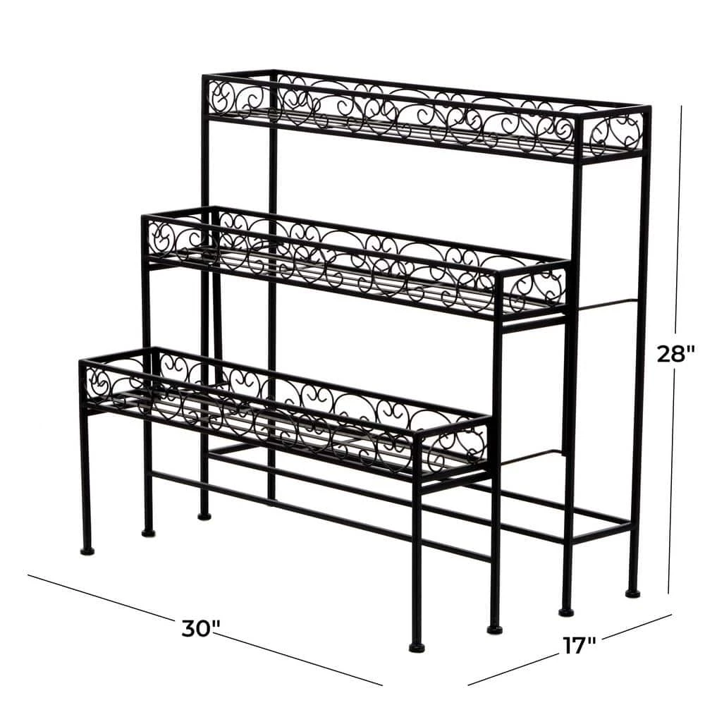 Litton Lane 30 in. x 28 in. Black Metal Industrial Specialty Indoor Plant Stand 11 Litton Lane 30 in. x 28 in. Black Metal Industrial Specialty Indoor Plant Stand - Image 9