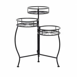 Litton Lane 22 in. Black Round Metal Sunburst Plantstand with 3-Tiers -Litton Lane Sales Store black litton lane plant stands 040548 4f 1000