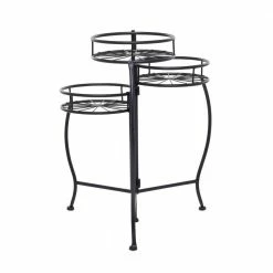 Litton Lane 22 in. Black Round Metal Sunburst Plantstand with 3-Tiers -Litton Lane Sales Store black litton lane plant stands 040548 66 1000