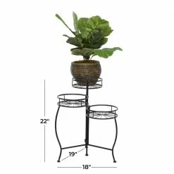 Litton Lane 22 in. Black Round Metal Sunburst Plantstand with 3-Tiers -Litton Lane Sales Store black litton lane plant stands 040548 c3 1000