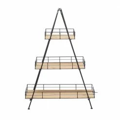 Litton Lane 40 in. Brown Triangle Wood Plantstand with 3-Tiers