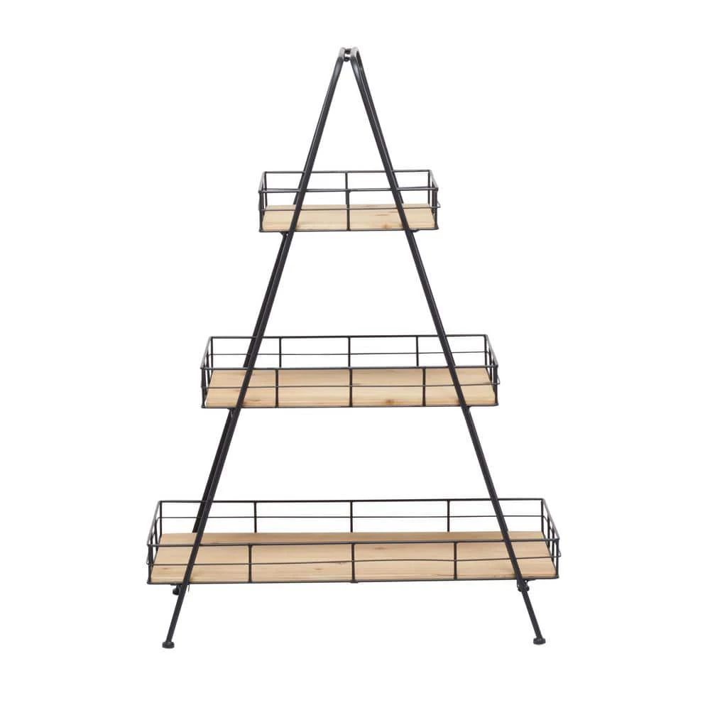 Litton Lane 40 in. Brown Triangle Wood Plantstand with 3-Tiers 5 Litton Lane 40 in. Brown Triangle Wood Plantstand with 3-Tiers - Image 3