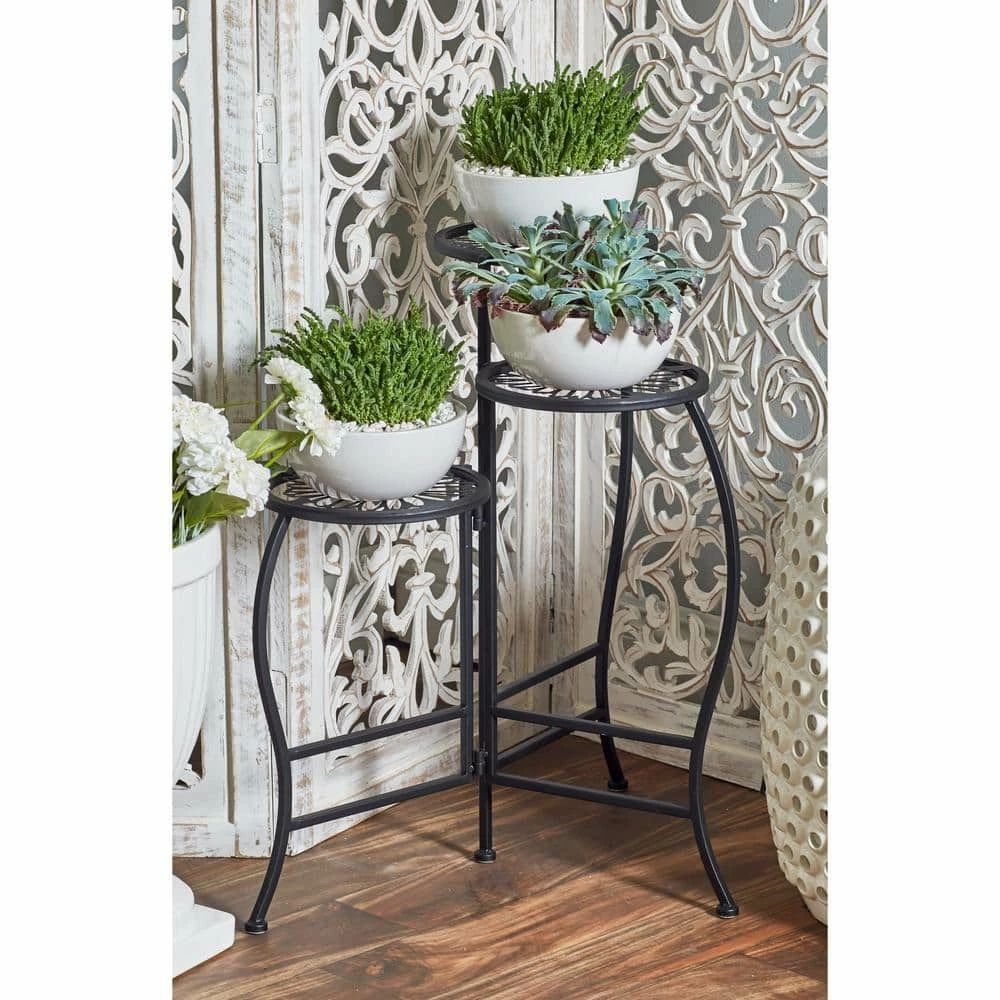 Litton Lane 24 in. Black Round Metal Floral Plantstand with 3-Tiers 15 Litton Lane 24 in. Black Round Metal Floral Plantstand with 3-Tiers - Image 13