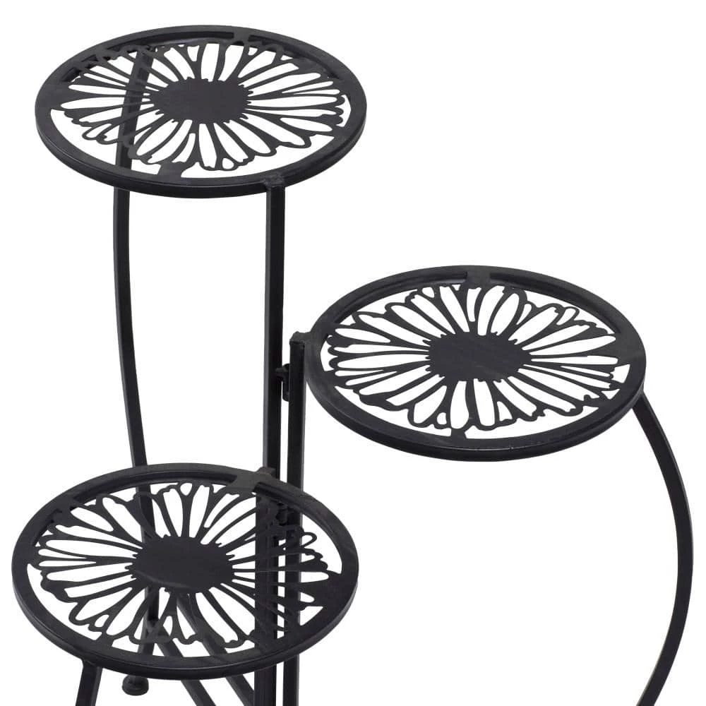 Litton Lane 24 in. Black Round Metal Floral Plantstand with 3-Tiers 9 Litton Lane 24 in. Black Round Metal Floral Plantstand with 3-Tiers - Image 7