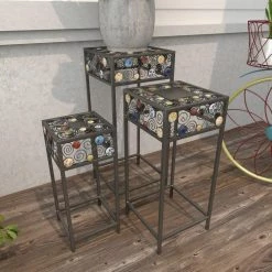 Litton Lane 28 in. Black Square Metal Jeweled Plantstand with 3-Tiers -Litton Lane Sales Store black litton lane plant stands 61531 1f 1000