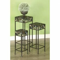 Litton Lane 28 in. Black Square Metal Jeweled Plantstand with 3-Tiers -Litton Lane Sales Store black litton lane plant stands 61531 31 1000