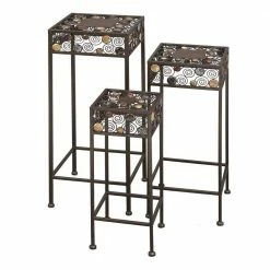 Litton Lane 28 in. Black Square Metal Jeweled Plantstand with 3-Tiers