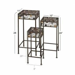 Litton Lane 28 in. Black Square Metal Jeweled Plantstand with 3-Tiers -Litton Lane Sales Store black litton lane plant stands 61531 c3 1000