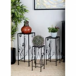 Litton Lane 28 in. x 11 in. Black Metal Traditional Plantstand (Set of 3) 27 Litton Lane 28 in. x 11 in. Black Metal Traditional Plantstand (Set of 3) -Litton Lane Sales Store black litton lane plant stands 63344 31 1000
