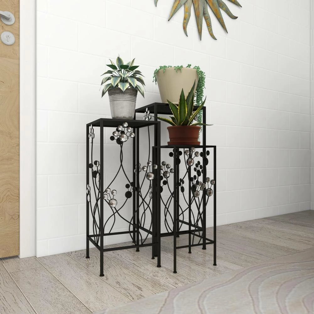 Litton Lane 28 in. x 11 in. Black Metal Traditional Plantstand (Set of 3) 10 Litton Lane 28 in. x 11 in. Black Metal Traditional Plantstand (Set of 3) - Image 8