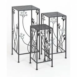 Litton Lane 28 in. x 11 in. Black Metal Traditional Plantstand (Set of 3)