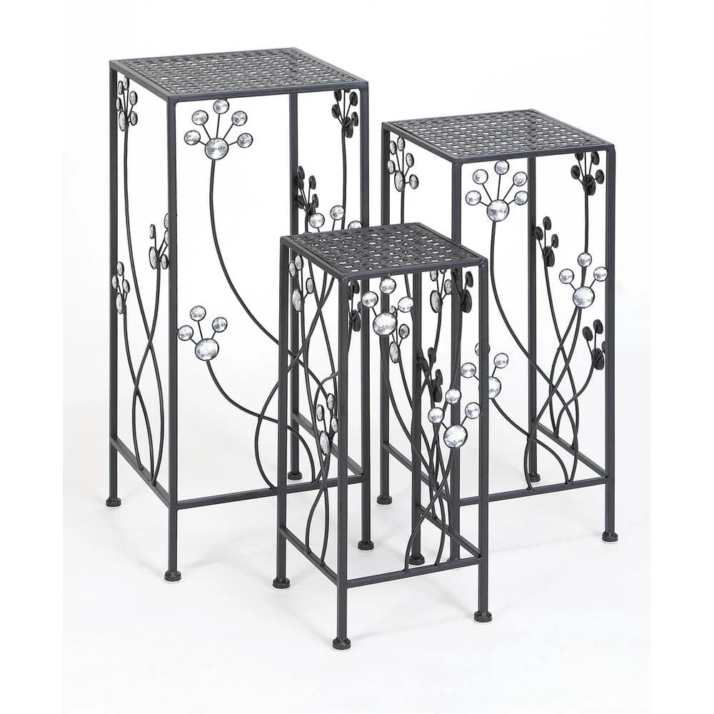 Litton Lane 28 in. x 11 in. Black Metal Traditional Plantstand (Set of 3) 3 Litton Lane 28 in. x 11 in. Black Metal Traditional Plantstand (Set of 3)