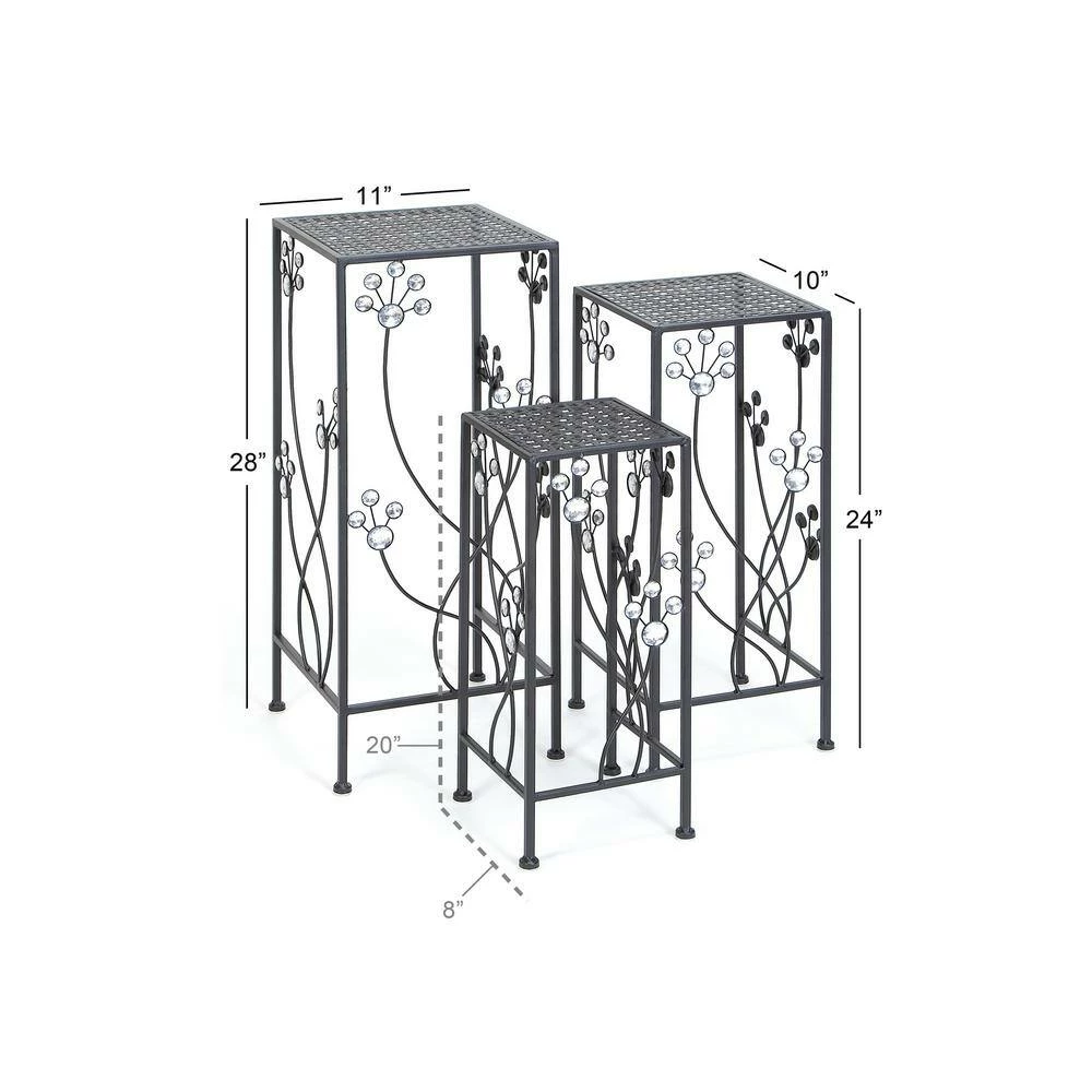 Litton Lane 28 in. x 11 in. Black Metal Traditional Plantstand (Set of 3) 14 Litton Lane 28 in. x 11 in. Black Metal Traditional Plantstand (Set of 3) - Image 12