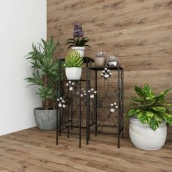 Litton Lane 28 in. x 11 in. Black Metal Traditional Plantstand (Set of 3) 21 Litton Lane 28 in. x 11 in. Black Metal Traditional Plantstand (Set of 3) -Litton Lane Sales Store black litton lane plant stands 63344 c3 1000