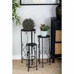 Litton Lane 28 in. Black Cylinder Metal Floral Crystal Plantstand with 3-Tiers 7 Litton Lane 28 in. Black Cylinder Metal Floral Crystal Plantstand with 3-Tiers -Litton Lane Sales Store black litton lane plant stands 63345 31 1000