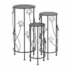 Litton Lane 28 in. Black Cylinder Metal Floral Crystal Plantstand with 3-Tiers