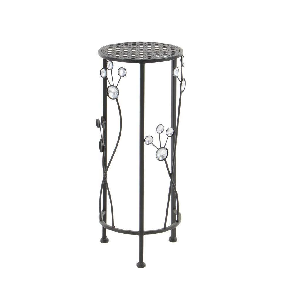 Litton Lane 28 in. Black Cylinder Metal Floral Crystal Plantstand with 3-Tiers 4 Litton Lane 28 in. Black Cylinder Metal Floral Crystal Plantstand with 3-Tiers - Image 2