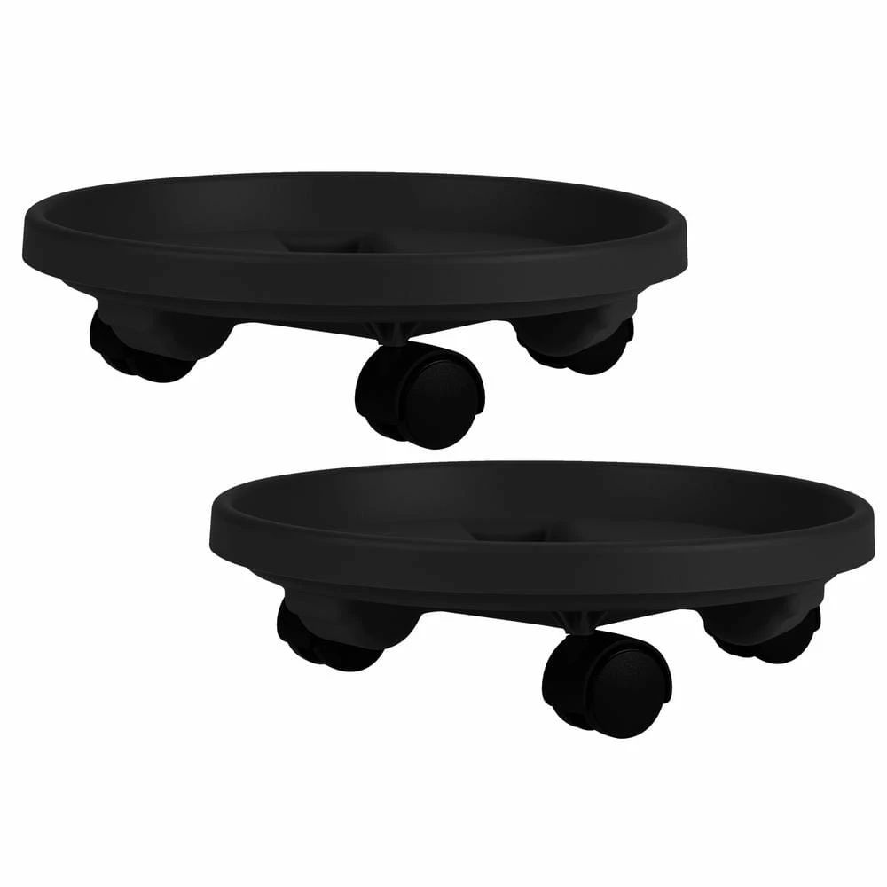 Bloem Caddy Round 14 in. Black Plastic Plant Stand Caddy with Wheels (2-Pack) 3 Bloem Caddy Round 14 in. Black Plastic Plant Stand Caddy with Wheels (2-Pack)