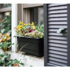 Bloem Dura Cotta 18 in. Black Plastic Window Box Planter with Tray -Litton Lane Sales Store bloem planter saucers dcbt18 00 1f 1000