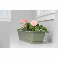 Bloem Dura Cotta 18 in. Living Green Plastic Window Box Planter with Tray -Litton Lane Sales Store bloem planter saucers dcbt18 42 44 1000