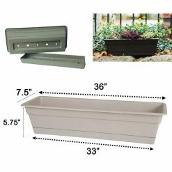 Bloem Dura Cotta 18 in. Charcoal Plastic Window Box Planter with Tray -Litton Lane Sales Store bloem planter saucers dcbt18 908 44 1000