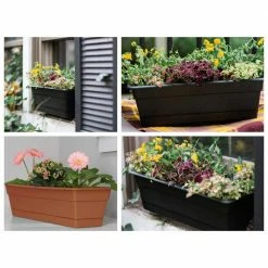 Bloem Dura Cotta 18 in. Charcoal Plastic Window Box Planter with Tray -Litton Lane Sales Store bloem planter saucers dcbt18 908 4f 1000