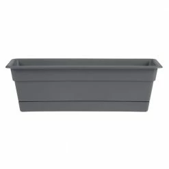 Bloem Dura Cotta 18 in. Charcoal Plastic Window Box Planter with Tray