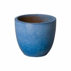 Emissary 12 in. H Round Blue Ceramic Planter