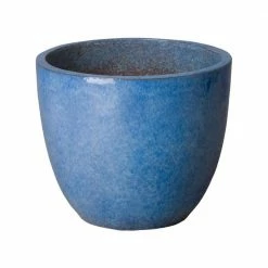 Emissary 15 in. H Round Blue Ceramic Planter