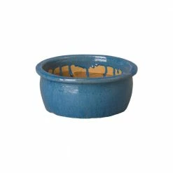 Emissary 14 in. Dia Blue Ceramic Shallow Planter with Lip