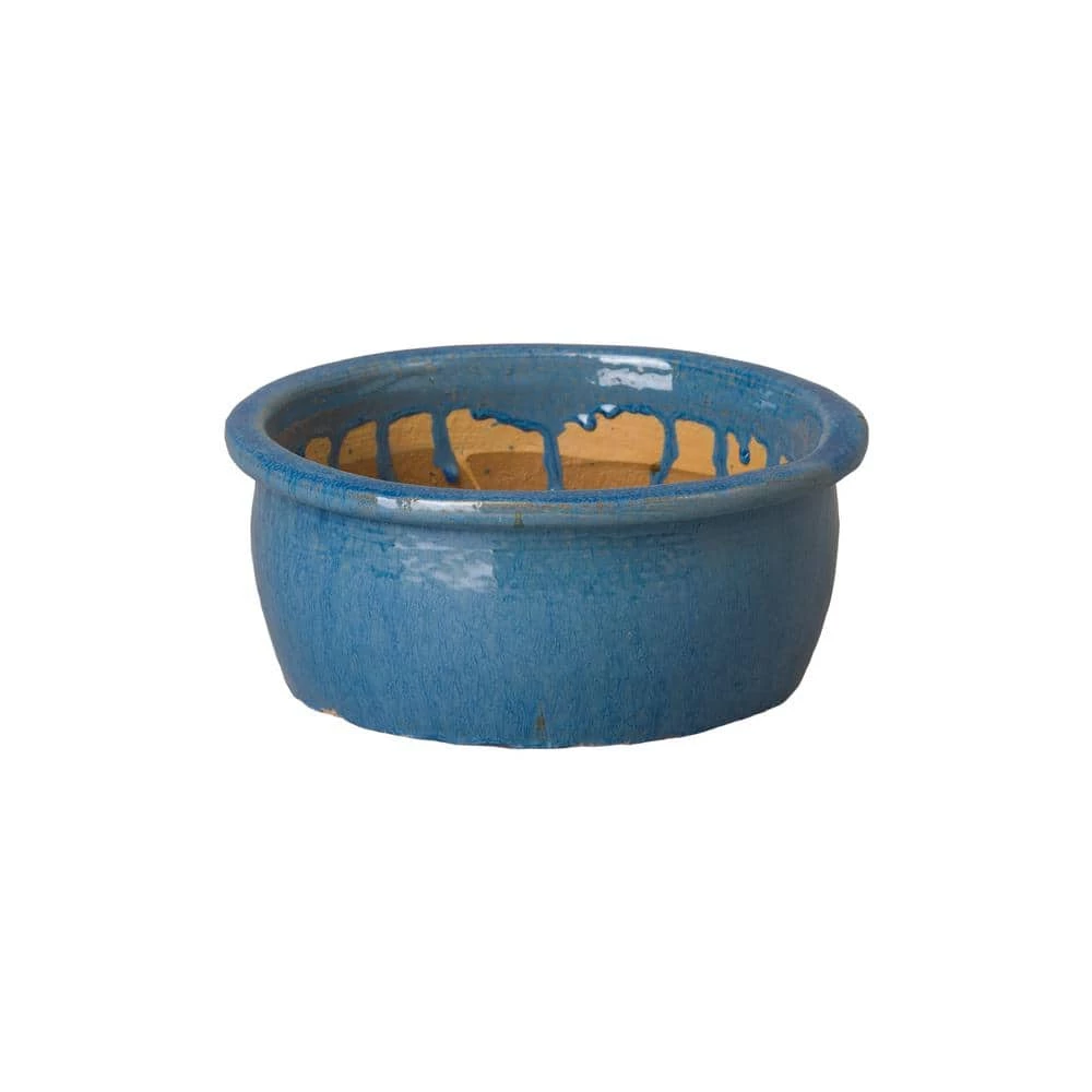 Emissary 14 in. Dia Blue Ceramic Shallow Planter with Lip 3 Emissary 14 in. Dia Blue Ceramic Shallow Planter with Lip