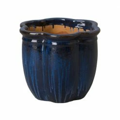 Emissary 16 in. Dia Deep Blue Ceramic Scalloped Planter