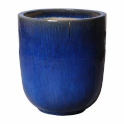 Emissary 27 in. Round Blue Ceramic Planter
