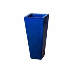 Emissary 24 in. Tall Blue Ceramic Square Planter
