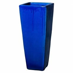 Emissary 35 in. Tall Blue Ceramic Square Planter