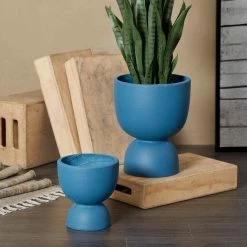 Litton Lane 15 in. x 12 in. Blue MGO Modern Planter ( Set of 2 ) 15 Litton Lane 15 in. x 12 in. Blue MGO Modern Planter ( Set of 2 ) -Litton Lane Sales Store blue litton lane plant pots 042660 31 1000