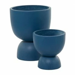 Litton Lane 15 in. x 12 in. Blue MGO Modern Planter ( Set of 2 ) 11 Litton Lane 15 in. x 12 in. Blue MGO Modern Planter ( Set of 2 ) -Litton Lane Sales Store blue litton lane plant pots 042660 40 1000