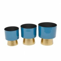 Litton Lane 10 In. x 9 In. Blue Metal Modern Planter (Set of 3) -Litton Lane Sales Store blue litton lane plant pots 70267 4f 1000