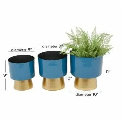 Litton Lane 10 In. x 9 In. Blue Metal Modern Planter (Set of 3) -Litton Lane Sales Store blue litton lane plant pots 70267 76 1000