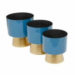 Litton Lane 10 In. x 9 In. Blue Metal Modern Planter (Set of 3) -Litton Lane Sales Store blue litton lane plant pots 70267 c3 1000