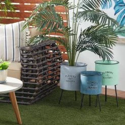 Litton Lane 20 in. x 12 in. Multi Colored Metal Farmhouse Planter (Set of 3) -Litton Lane Sales Store blue litton lane plant pots 92137 31 1000