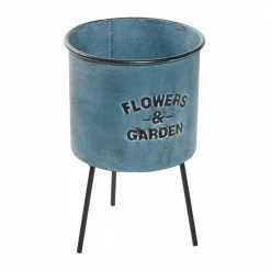Litton Lane 20 in. x 12 in. Multi Colored Metal Farmhouse Planter (Set of 3) -Litton Lane Sales Store blue litton lane plant pots 92137 4f 1000