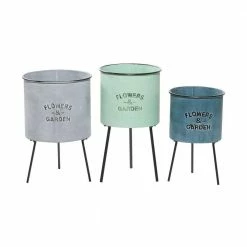 Litton Lane 20 in. x 12 in. Multi Colored Metal Farmhouse Planter (Set of 3) -Litton Lane Sales Store blue litton lane plant pots 92137 c3 1000