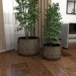 Litton Lane 16 in. x 11 in. Round Indoor Outdoor Distressed Bucket Style Brass Metal Planter with Side Ring Handles (Set of 3) 18 Litton Lane 16 in. x 11 in. Round Indoor Outdoor Distressed Bucket Style Brass Metal Planter with Side Ring Handles (Set of 3) -Litton Lane Sales Store brass litton lane plant pots 69183 4f 1000