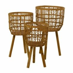 Litton Lane 26 in. x 15 in. Brown Bamboo Bohemian Planter ( Set of 3)
