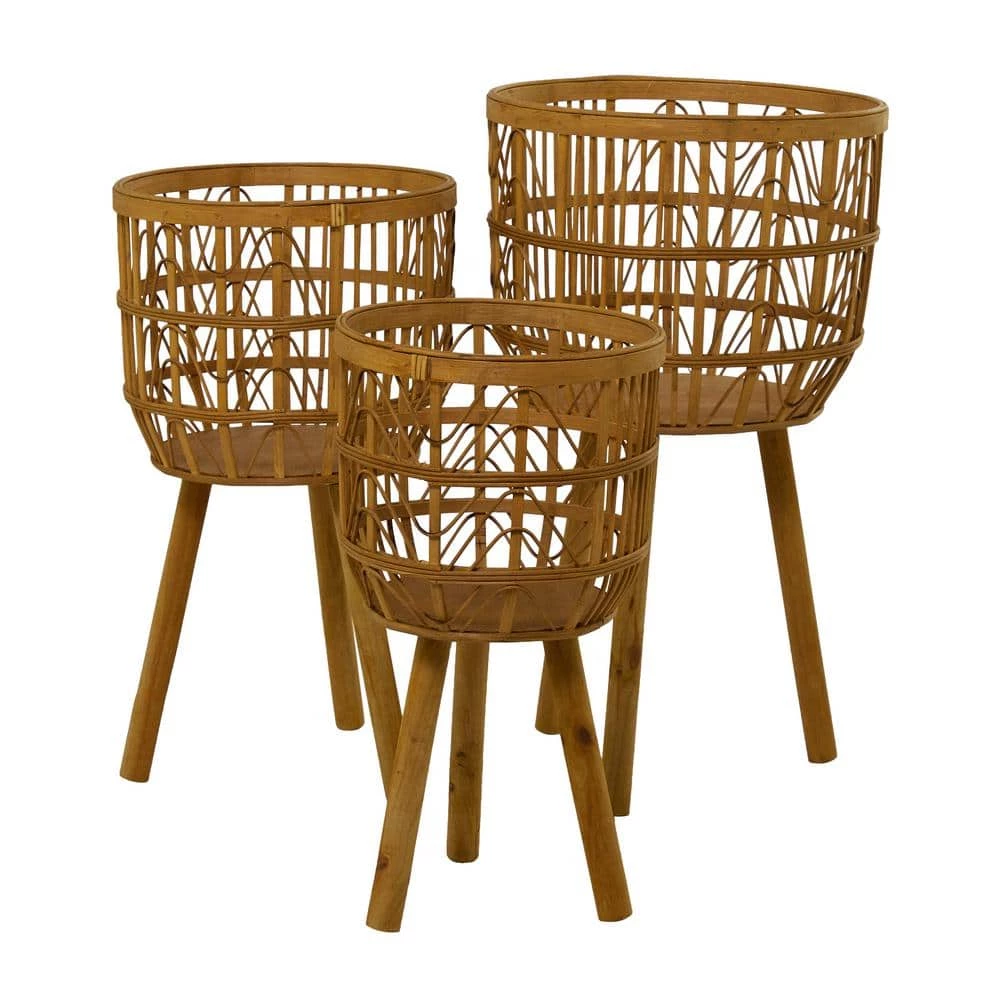 Litton Lane 26 in. x 15 in. Brown Bamboo Bohemian Planter ( Set of 3) 3 Litton Lane 26 in. x 15 in. Brown Bamboo Bohemian Planter ( Set of 3)