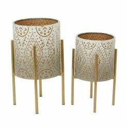 Litton Lane 23 in. x 13 in. Brown Metal Bohemian Planter (Set of 2) -Litton Lane Sales Store brown litton lane plant pots 041992 66 1000