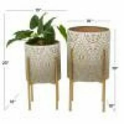 Litton Lane 23 in. x 13 in. Brown Metal Bohemian Planter (Set of 2) -Litton Lane Sales Store brown litton lane plant pots 041992 76 1000