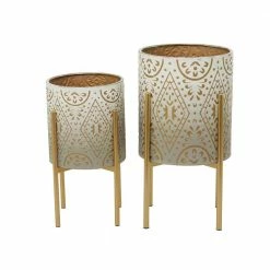 Litton Lane 23 in. x 13 in. Brown Metal Bohemian Planter (Set of 2) -Litton Lane Sales Store brown litton lane plant pots 041992 e1 1000